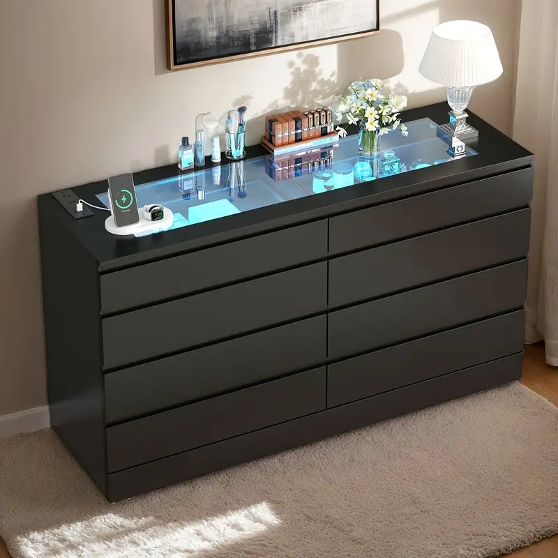 8-Drawer Dresser with Glass Top & Power Outlet