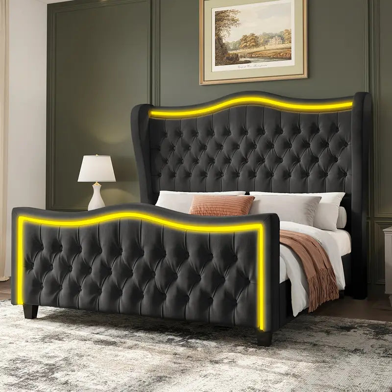 Platform Bed Frame Featuring Integrated LED Lighting Queen/King