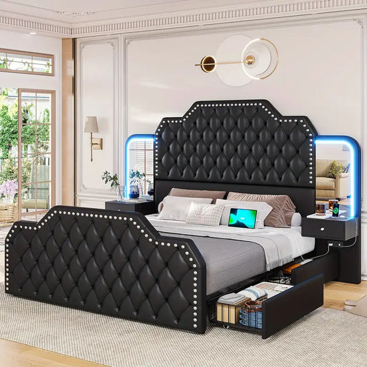 Full Size LED Mirror Bed Frame