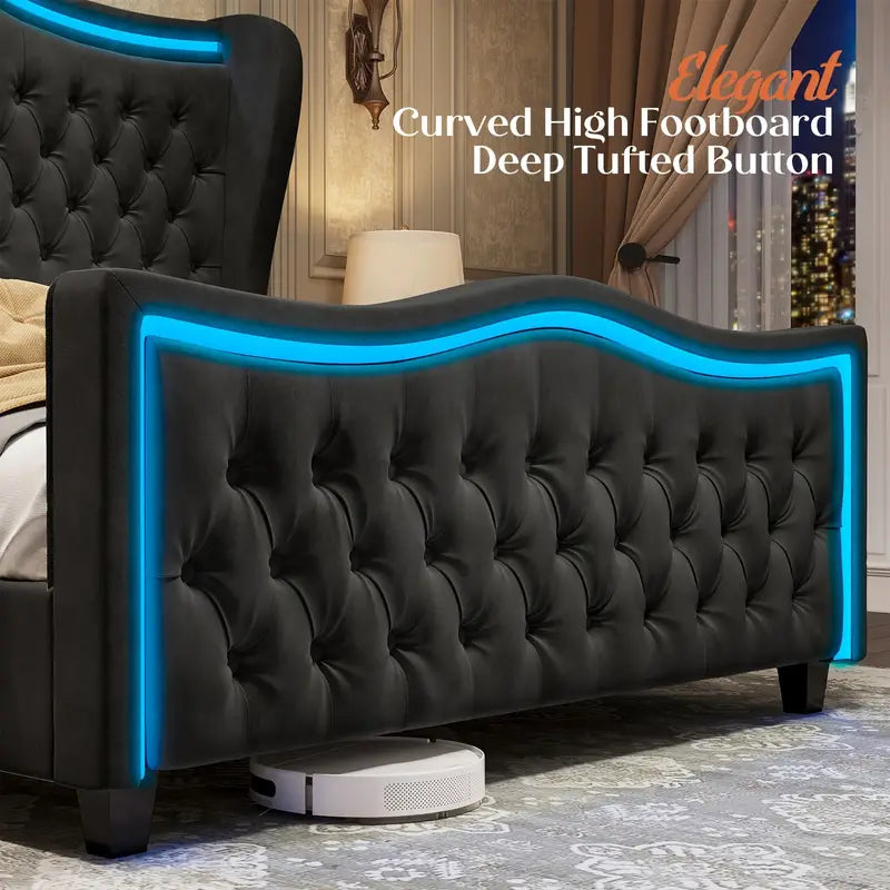 Platform Bed Frame Featuring Integrated LED Lighting Queen/King