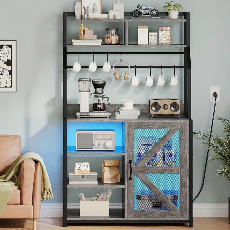 Grey Bakers Rack With LED Light