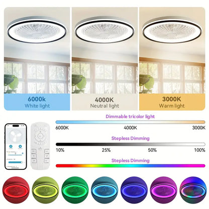 19-Inch Modern Ceiling Fan With RGB Color Changing Light